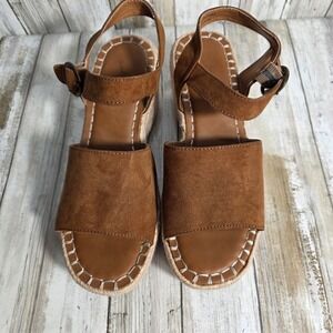 Universal Thread Cognac Brown Faux Suede Espadrille Wedge Sandals Size 7.5